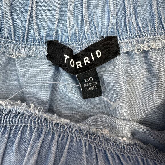 Torrid Skirt WMNS M Blue Chambray Ruffle Shirred Hem Stretch Waist Front Pockets - Picture 4 of 12